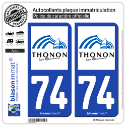 2 Autocollants plaque immatriculation Auto 74 Thonon-les-Bains - Ville
