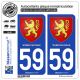 2 Autocollants plaque immatriculation Auto 59 Valenciennes - Armoiries