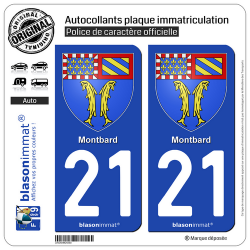2 Autocollants plaque immatriculation Auto 21 Montbard - Armoiries