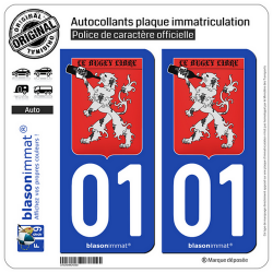 2 Autocollants plaque immatriculation Auto 01 Pays du Bugey - Armoiries