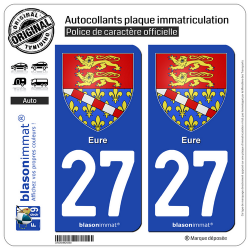 2 Autocollants plaque immatriculation Auto 27 Eure - Armoiries