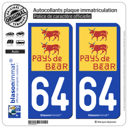 2 Autocollants plaque immatriculation Auto 64 Béarn - Pays