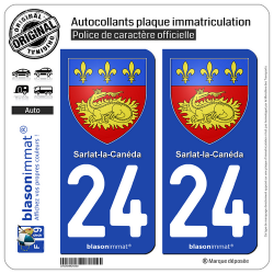 2 Autocollants plaque immatriculation Auto 24 Sarlat-la-Canéda - Armoiries