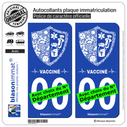 2 Autocollants plaque immatriculation Auto Vacciné - Blason