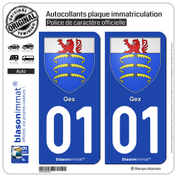 2 Autocollants plaque immatriculation Auto 01 Gex - Armoiries