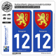 2 Autocollants plaque immatriculation Auto 12 Aveyron - Armoiries