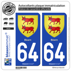 2 Autocollants plaque immatriculation Auto 64 Béarn - Armoiries
