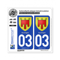 2 Autocollants plaque immatriculation Auto 03 Auvergne - Armoiries