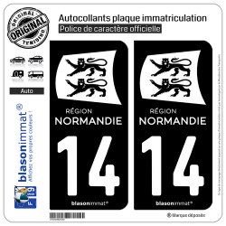 2 Autocollants plaque immatriculation Auto 14 Normandie - LogoType Black