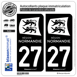 2 Autocollants plaque immatriculation Auto 27 Normandie - LogoType Black