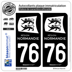 2 Autocollants plaque immatriculation Auto 76 Normandie - LogoType Black