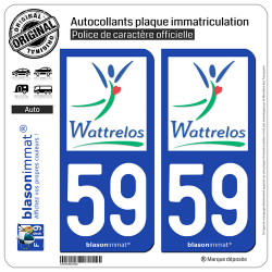 2 Autocollants plaque immatriculation Auto 59 Wattrelos - Ville