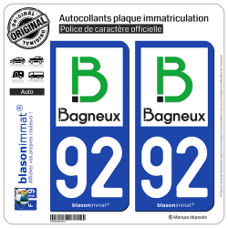 2 Autocollants plaque immatriculation Auto 92 Bagneux - Ville