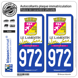 2 Autocollants plaque immatriculation Auto 972 Le Lamentin - Ville