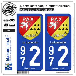 2 Autocollants plaque immatriculation Auto 972 Le Lamentin - Armoiries