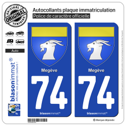 2 Autocollants plaque immatriculation Auto 74 Megève - Armoiries