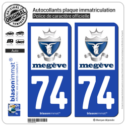 2 Autocollants plaque immatriculation Auto 74 Megève - Commune