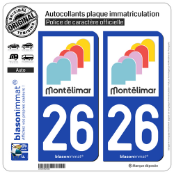 2 Autocollants plaque immatriculation Auto 26 Montélimar - Ville