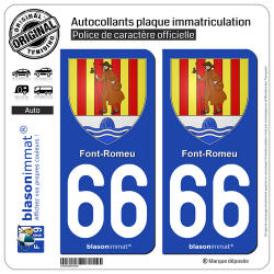 2 Autocollants plaque immatriculation Auto 66 Font-Romeu - Armoiries