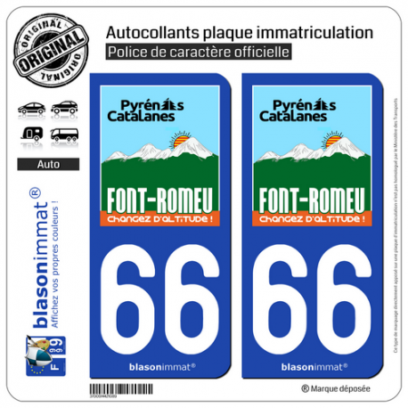 2 Autocollants plaque immatriculation Auto 66 Font-Romeu - Station