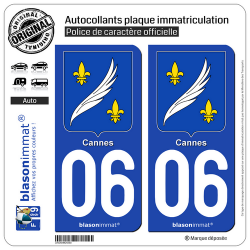 2 Autocollants plaque immatriculation Auto 06 Cannes - Armoiries