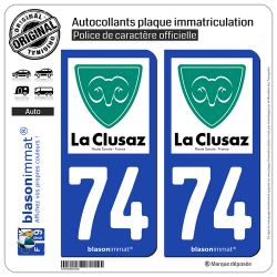 2 Autocollants plaque immatriculation Auto 74 La Clusaz - Commune