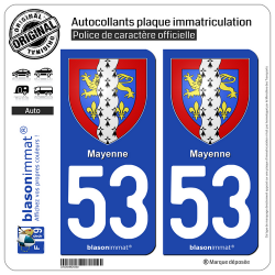 2 Autocollants plaque immatriculation Auto Mayenne - Armoiries