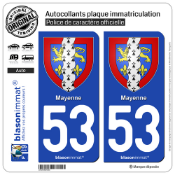 2 Autocollants plaque immatriculation Auto 53 Mayenne - Armoiries