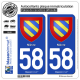 2 Autocollants plaque immatriculation Auto 58 Nièvre - Armoiries