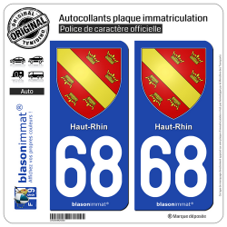 2 Autocollants plaque immatriculation Auto 68 Haut-Rhin - Armoiries