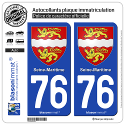 2 Autocollants plaque immatriculation Auto 76 Seine-Maritime - Armoiries
