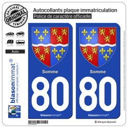 2 Autocollants plaque immatriculation Auto 80 Somme - Armoiries