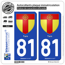 2 Autocollants plaque immatriculation Auto 81 Tarn - Armoiries