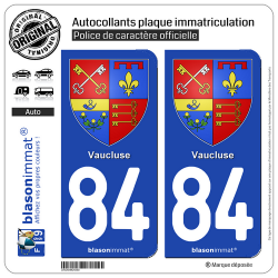 2 Autocollants plaque immatriculation Auto 84 Vaucluse - Armoiries