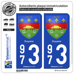 2 Autocollants plaque immatriculation Auto 973 Guyane - Armoiries