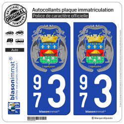 2 Autocollants plaque immatriculation Auto 973 Guyane - Armoiries-II