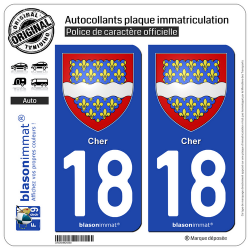 2 Autocollants plaque immatriculation Auto 18 Cher - Armoiries
