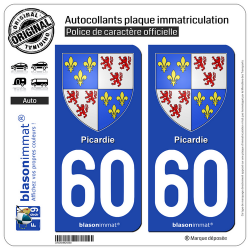 2 Autocollants plaque immatriculation Auto 60 Picardie - Armoiries
