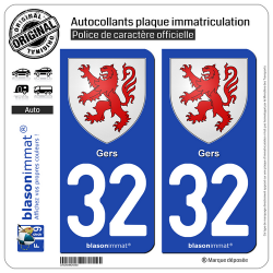 2 Autocollants plaque immatriculation Auto 32 Gers - Armoiries