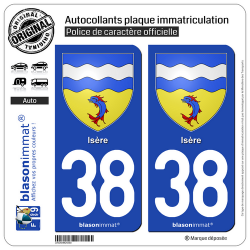 2 Autocollants plaque immatriculation Auto 38 Isère - Armoiries