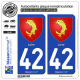 2 Autocollants plaque immatriculation Auto 42 Loire - Armoiries