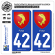 2 Autocollants plaque immatriculation Auto 42 Forez - Armoiries