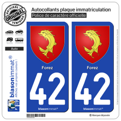2 Autocollants plaque immatriculation Auto 42 Forez - Armoiries
