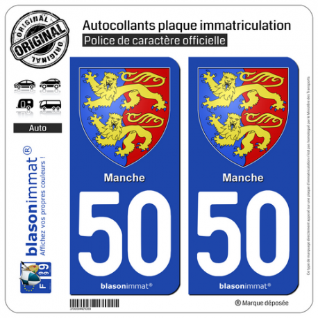2 Autocollants plaque immatriculation Auto 50 Manche - Armoiries