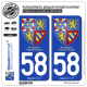 2 Autocollants plaque immatriculation Auto 58 Bourgogne-Franche-Comté - Armoiries