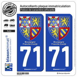 2 Autocollants plaque immatriculation Auto 71 Bourgogne-Franche-Comté - Armoiries