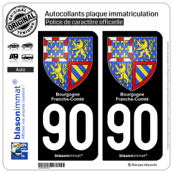 2 Autocollants plaque immatriculation Auto 90 Bourgogne-Franche-Comté - Armoiries