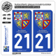 2 Autocollants plaque immatriculation Auto 21 Bourgogne-Franche-Comté - Armoiries