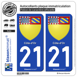 2 Autocollants plaque immatriculation Auto 21 Côte-d'Or - Armoiries