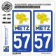 2 Autocollants plaque immatriculation Auto 57 Metz - Agglo